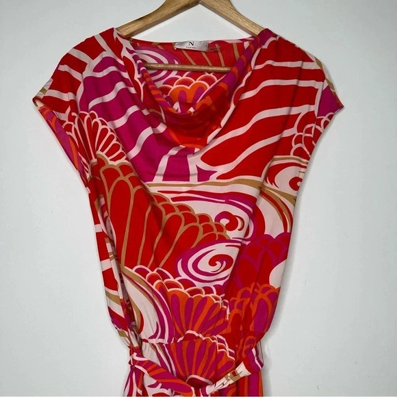 Natori Abstract Floral Cowl Neck Tie Waist Dress Size XS - Picture 2 of 7